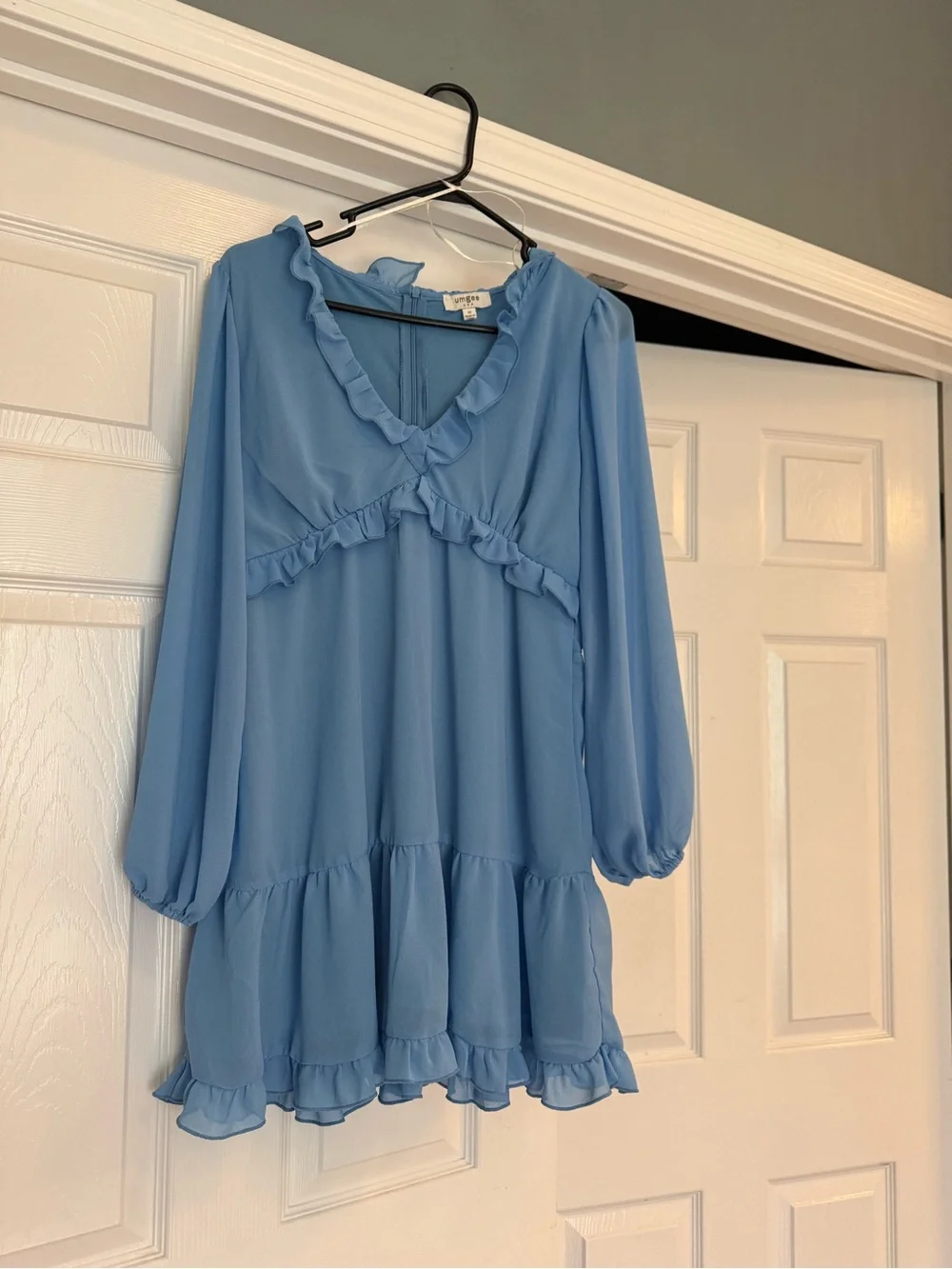 Umgee Light Blue Ruffle V-Neck Mini Dress - Picture 1 of 1